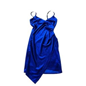 A'Gaci Women's Crushed Blue Velvet Sweetheart Neck Asymmetrical Hem Mini Dress S
